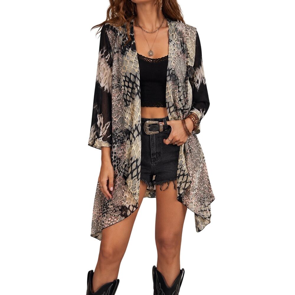Omango Mixed Media Festival Kimono Cardigan Boho Desert Concert Layer S/M